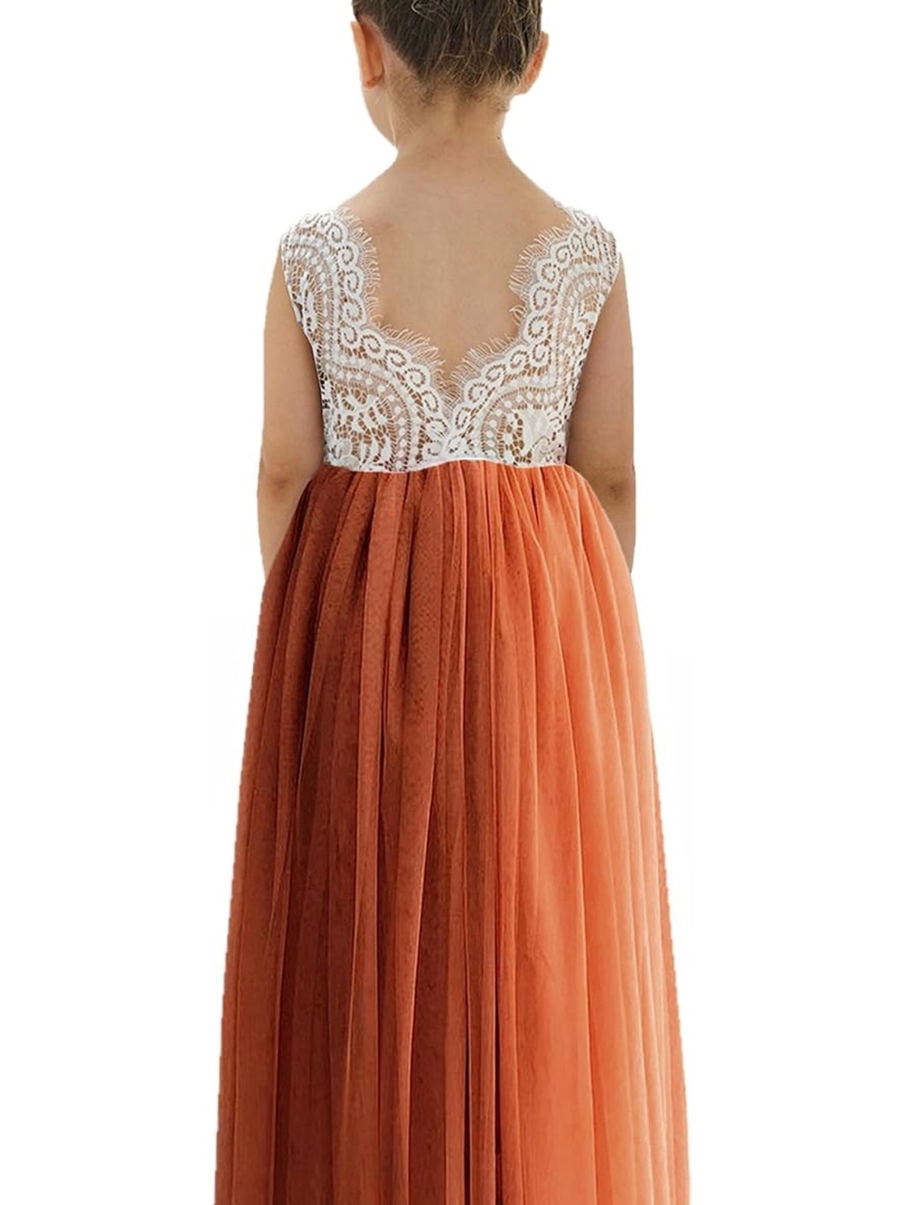 2 Bunnies Girl Peony Lace Back A-Line Straight Tulle Party Flower Girl Dress